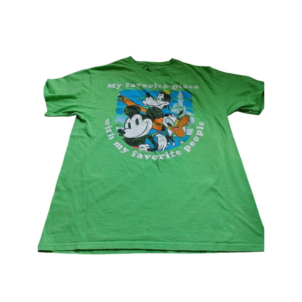 Women's Disney Parks Mickey Mouse Goofy Donald Duck Green Graphic T-Shirt Large